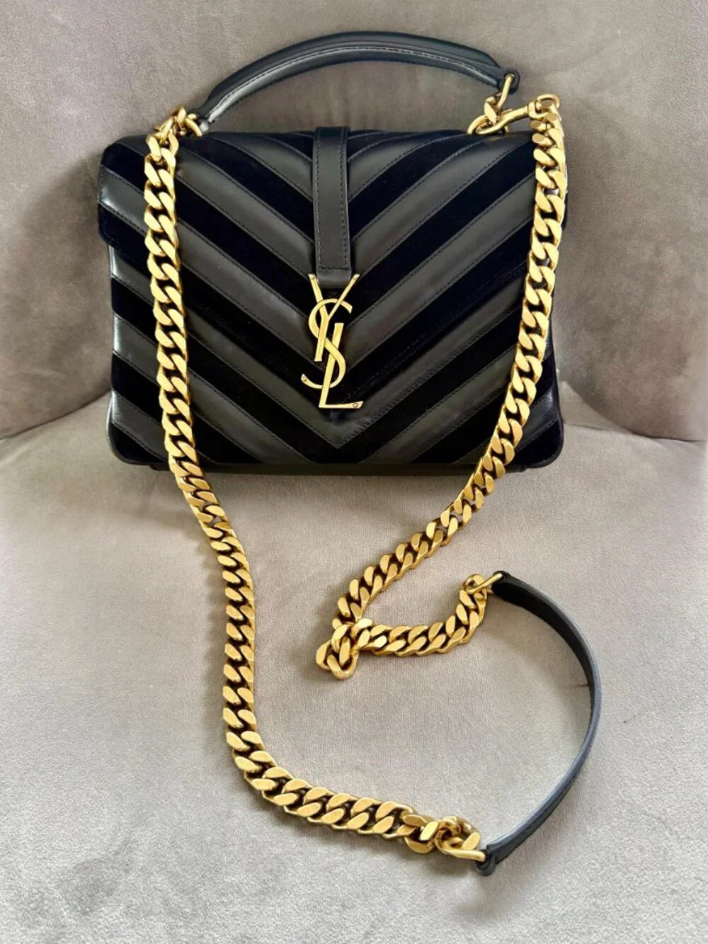 YSL Medium College Bag Black Suede and Leather